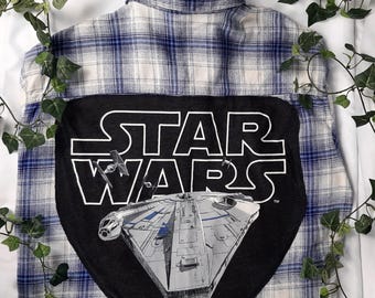 Star Wars Millennium Falcon upcycled flannel shirt, Women's XL