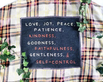 Fruits of the Spirit upcycled flannel shirt, short sleeve cropped, Women's M