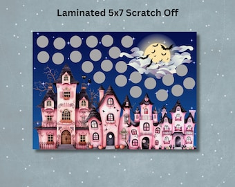 Pink Whimsical Houses Laminated 5x7 Savings Scratch Off