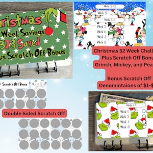 Reliure du défi des économies de Noël de 52 semaines avec sections et bonus à gratter