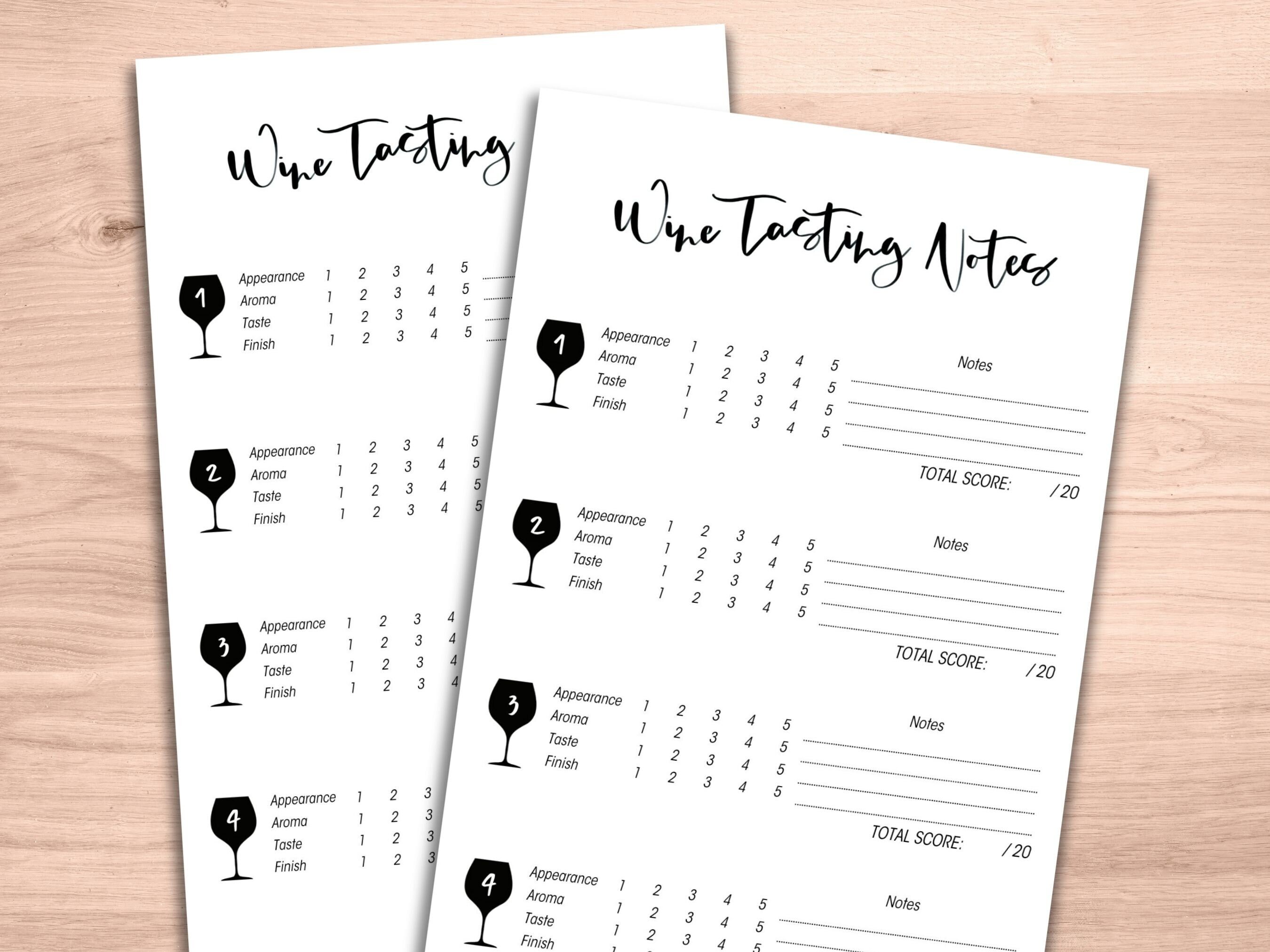 Printable Wine Tasting Notes, Wine Tasting Scorecard, Wine Tasting