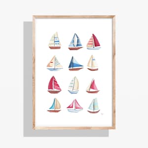 Charming Sailboat Watercolor Print, Nautical Nursery Art, Ocean-Inspired Decor