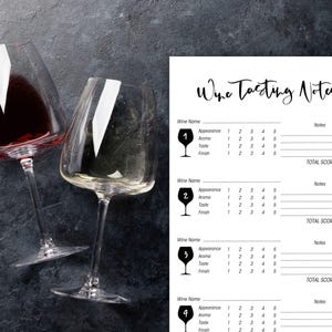 Printable Wine Tasting Notes, Wine Tasting Scorecard, Wine Tasting Sheet - Instant Digital Download image 2