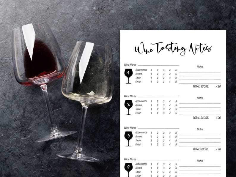 Printable Wine Tasting Notes, Wine Tasting Scorecard, Wine Tasting Sheet - Instant Digital Download image 2