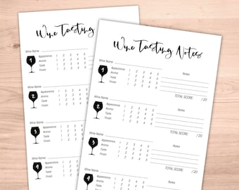 Printable Wine Tasting Notes, Wine Tasting Scorecard, Wine Tasting Sheet - Instant Digital Download