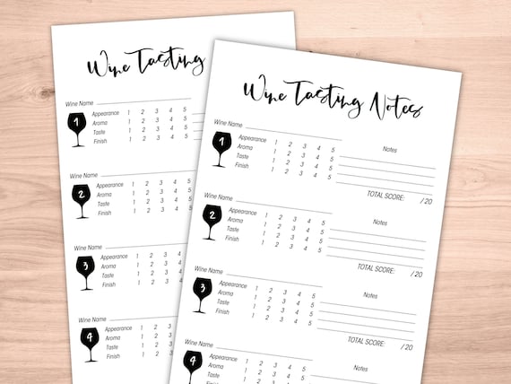 Printable Wine Tasting Notes, Wine Tasting Scorecard, Wine Tasting Sheet - Instant Digital Download