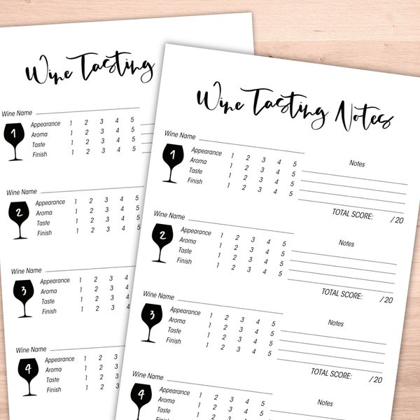 Printable Wine Tasting Notes, Wine Tasting Scorecard, Wine Tasting Sheet - Instant Digital Download