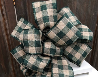 Green Plaid Bow, Rustic Wreath Bow, Farmhouse Lantern Bow, Everyday Wreath Bow,