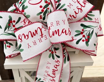 Merry Christmas bow, Holly and berries Christmas bow, Christmas wreath bow, Christmas lantern bow,  Merry Christmas bow, green and red bow,