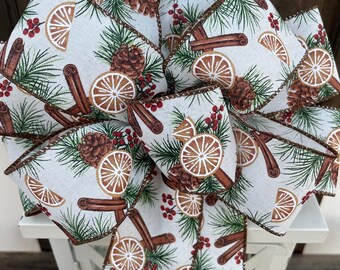 Christmas oranges and cinnamon sticks bow, dried oranges bow, Christmas ribbon, Christmas wreath bow, cinnamon sticks and fruit ribbon
