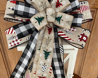 Christmas bow, buffalo check bow, Christmas trees bow, leopard print tree bow, buffalo check tree bow, Christmas wreath bow, Lantern bow