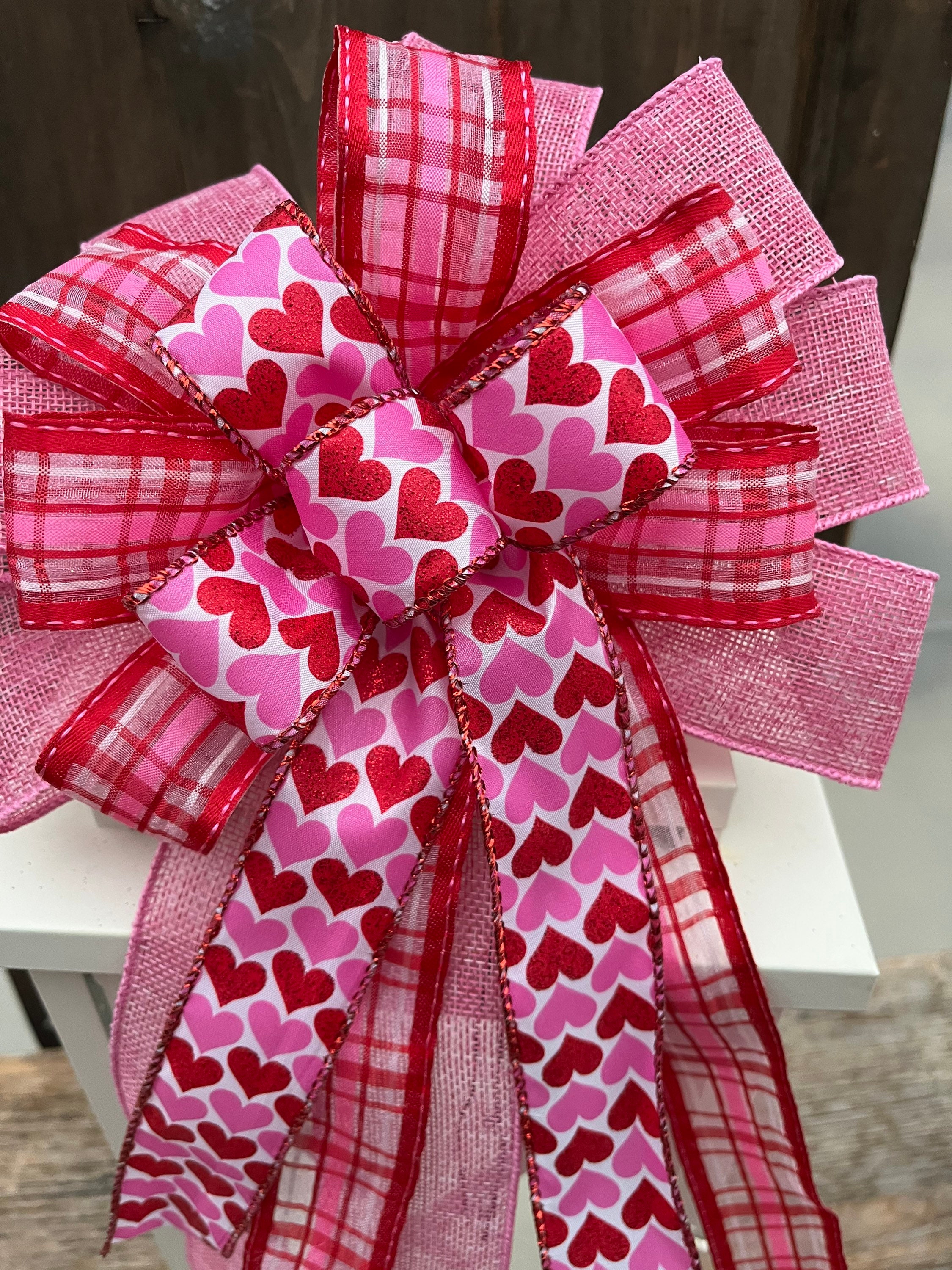 Valentine's Day Bows - Spring Bows - Wired Valentine Candy Hearts Bow 10  Inch