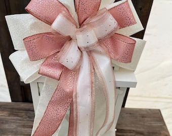 Gold and pink bow, Christmas rose gold bow, gold wreath bow, Christmas rose gold bow, ivory and gold bow