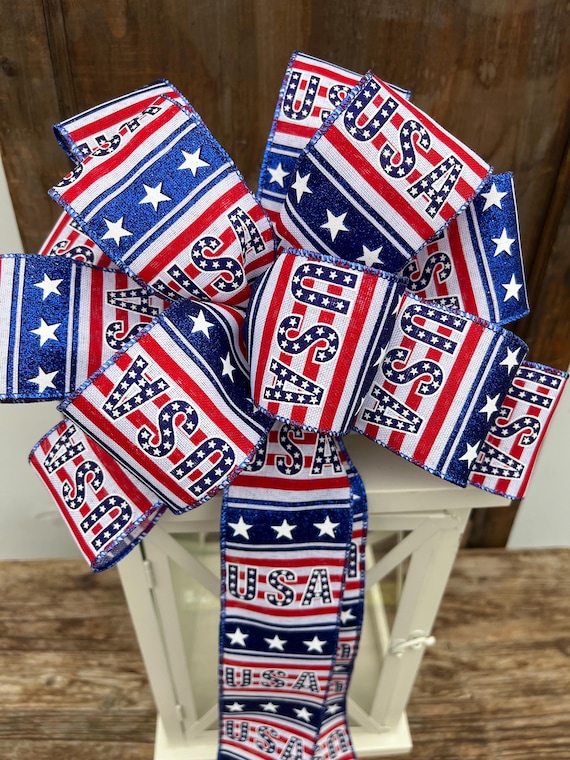 USA Patriotic Bow, American Flag wreath bow, Memorial Day lantern bow, Stars and Stripes bow, July fourth Bow, USA Bow