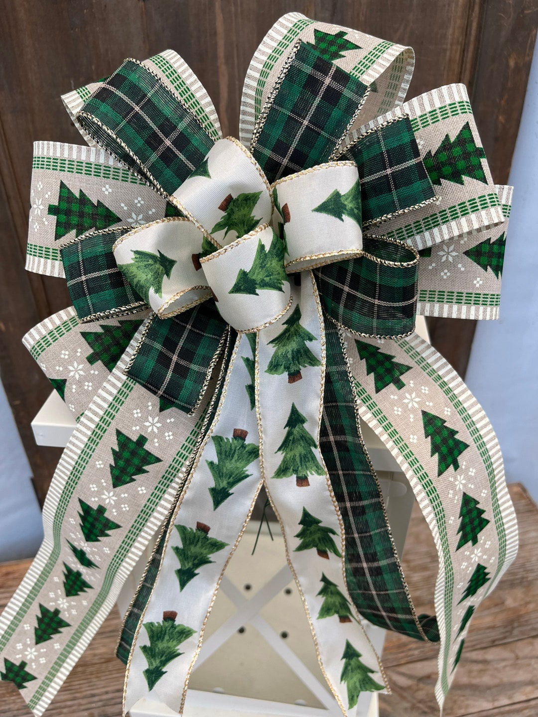 Christmas Bow, Green and Gold Bow, Christmas Tree Bow, Christmas Wreath