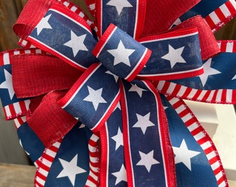 Patriotic bow, July 4th bow, Stars and Stripes bow, American flag bow, patriotic wreath bow, lantern bow