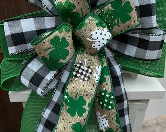 St. Patrick’s day bow, Irish bow, St. Patrick’s day wreath bow, St. Patrick’s day lantern bow, buffalo plaid bow