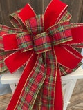 Christmas Bow, Red plaid Christmas bow, plaid and velvet bow, Christmas plaid bow, Christmas wreath bow, Christmas lantern bow