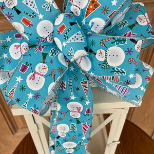 Snowman bow, blue Christmas bow, snowman wreath bow, Christmas wreath bow, snowman lantern bow, blue snowman bow