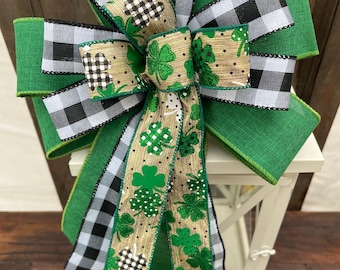 St. Patrick’s day bow, Irish bow, St. Patrick’s day wreath bow, St. Patrick’s day lantern bow, buffalo plaid bow