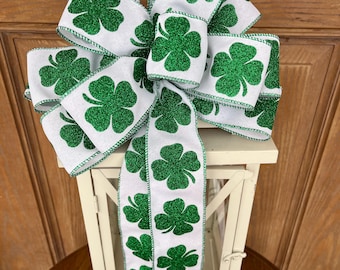 St. Patrick’s day bow, shamrocks ribbon,  St Patrick’s day wreath bow, St. Patrick’s day lantern bow, green glitter shamrock bow