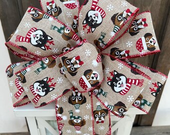 Christmas dogs Bow, Santa dogs bow, Christmas wreath bow, Christmas tree bow, puppy Christmas ribbon, dogs with Christmas hats