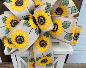 Sunflower bow,  sunflowers bow, sunflower ribbon, sunflowers wreath bow, summer wreath bow,  spring lantern bow,