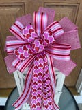 Valentines bow, hearts bow, Valentine’s Day bow, valentines wreath bow, valentines lantern bow, pink and red hearts bow