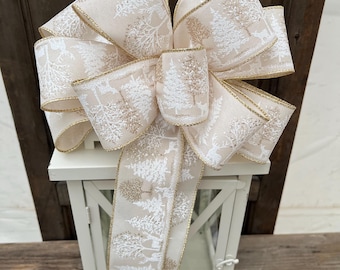 Winter Snow bow, snowy trees  bow, snowflake wreath bow, winter lantern bow
