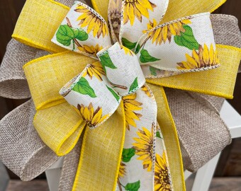 Sunflower bow, sunflower lantern bow, sunflower wreath bow, sunflower and burlap bow