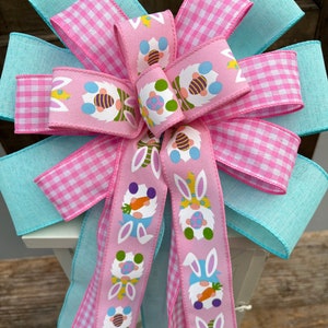 Easter bow, bunny gnomes bow, Easter gnomes bow, spring wreath bow, Easter lantern bow