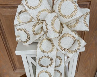 Christmas bow, Gold wreaths bow, Gold wreath bow, gold Christmas bow, gold lantern bow, bow,