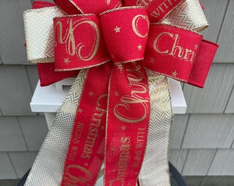 Gold and Red bow, religious bow, Jesus, Christmas begins with Christ bow, Christmas bow, God’s love bow, scripture bow, Bible verse bow