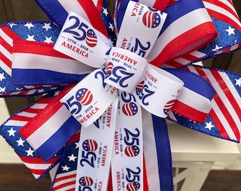250th Anniversary America Bow, 250 years United States of America ribbon, July 4 bow, America 250 celebration,