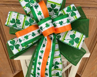 St. Patrick’s day bow, Irish flag ribbon, St Patrick’s day wreath bow, St. Patrick’s day lantern bow, green shamrock bow
