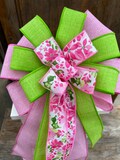 Spring bow, spring pink flowers bow, spring wreath bow, spring lantern bow, spring pink and green bow