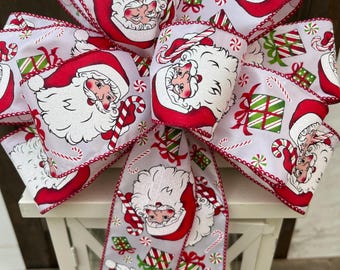 Santa Christmas Bow, Santa bow, Santa wreath bow, Christmas Santa lantern bow