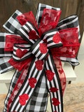 Valentine bow, hearts bow, Valentine’s Day bow, black and white hearts bow, Valentine wreath bow, valentines lantern bow