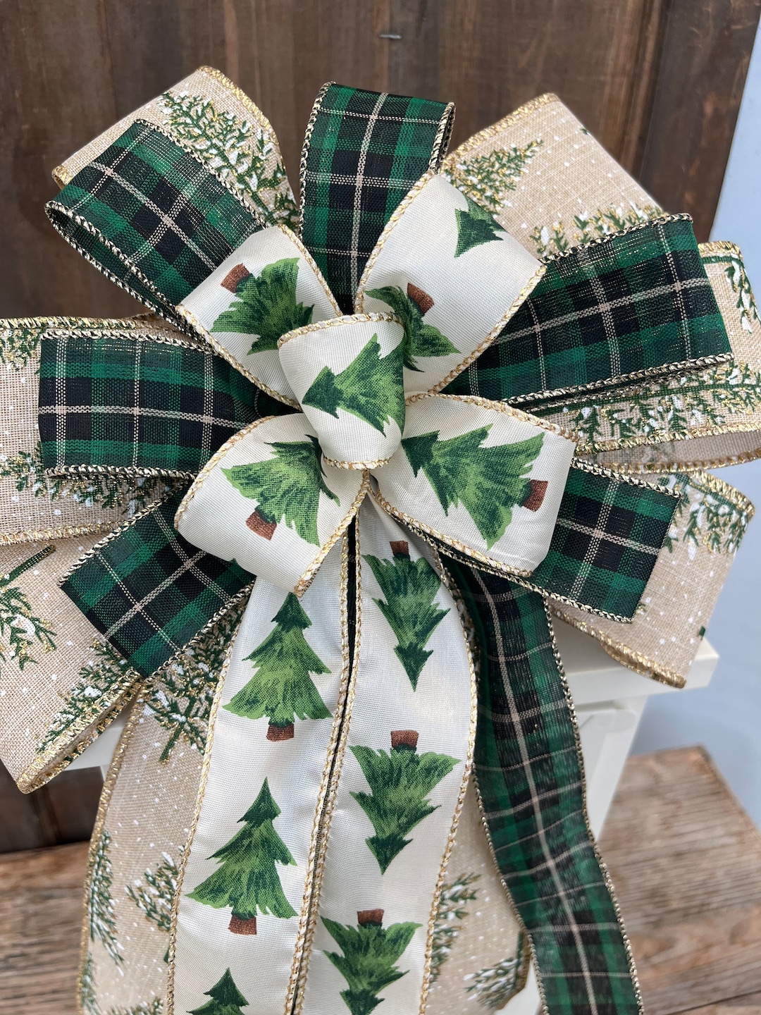 Christmas Bow, Christmas Tree Bow, Green and Gold Bow, Christmas Wreath