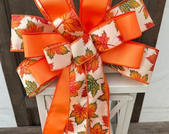 Fall bow, Fall leaves bow, orange fall lantern bow, fall leaves wreath bow, fall wreath bow
