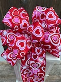 Valentine’s Day bow, hearts bow, Valentine pink and red hearts bow, valentines wreath bow, valentines lantern bow