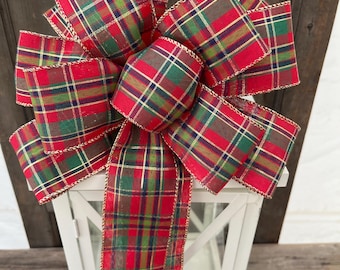 Christmas Plaid Bow, red and green plaid bow, plaid wreath bow, tartan plaid ribbon