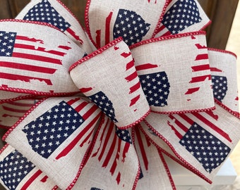 American flag bow, July 4th bow, Memorial Day wreath bow, patriotic lantern bow, patriotic bow