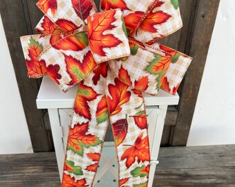 Fall bow, Fall leaves bow, autumn wreath bow, fall lantern bow, fall leaves ribbon