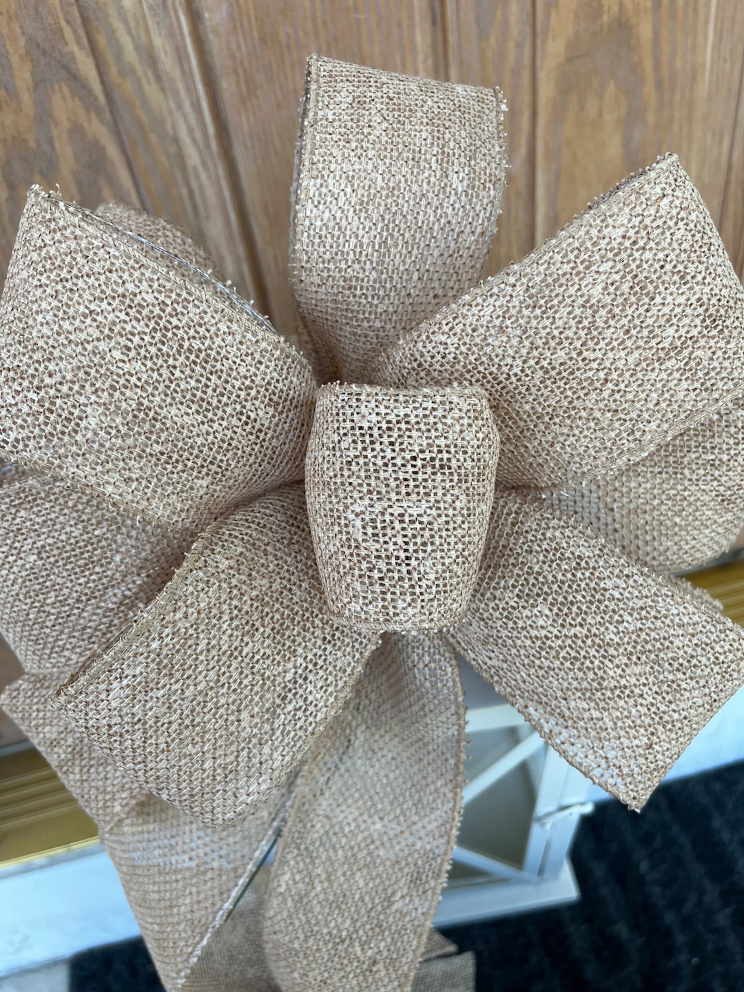 Burlap Bow, Burlap Christmas Bow, Natural Christmas Bow, Farmhouse Bow ...