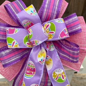 Easter Bow, Easter egg bow, Easter wreath bow, Easter lantern bow, pink and purple bow,