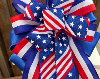 American flag bow, American flag lantern bow, July 4th bow, patriotic bow, Stars and Stripes bow, patriotic wreath bow