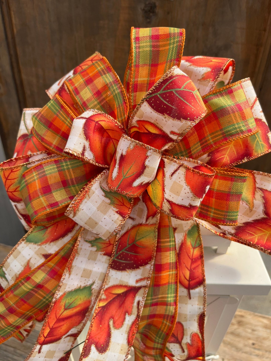 Fall Ribbon Bow Fall Bow, Fall Leaves Bow, Fall Wreath Bow, Fall Lantern Bow, Fall ...