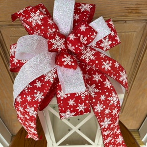 Christmas bow, snowflake bow, Christmas wreath bow, Christmas lantern bow, snowflakes bow, red and white Christmas bow
