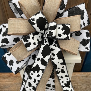 Cow bow, black and white cow bow,  cow spots bow, black and white  bow, country cow wreath bow, cow lantern bow, farmhouse bow